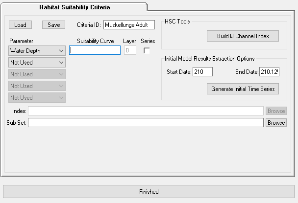 Habitat Suitability Criteria dialog with Criteria ID and one parameter specified